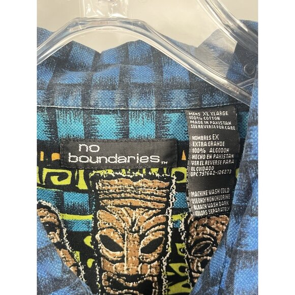 Vtg No Boundaries Casual Mens Button Down Short Sleeve Tiki Tropical Shirt Sz XL - Picture 4 of 5